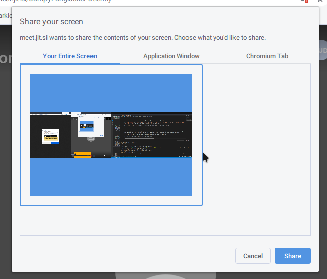 A screenshot showing the same 'Entire screen' behaviour on Chrome